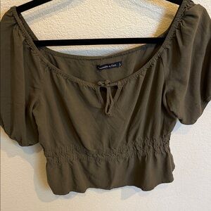Abercrombie & Fitch Khaki Smocked Blouse